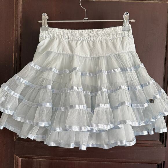 JOTTUM KIDS | Light Blue Tulle Ruffled Skirt Tutu with Ribbon Trim | Size 4 - Picture 1 of 8